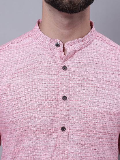 Even Apparels Pink Pure Cotton Short Sleeves Kurta With Band Collar