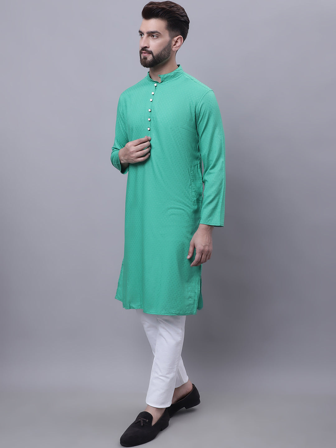 Even Apparels Green Kurta With Band Collar
