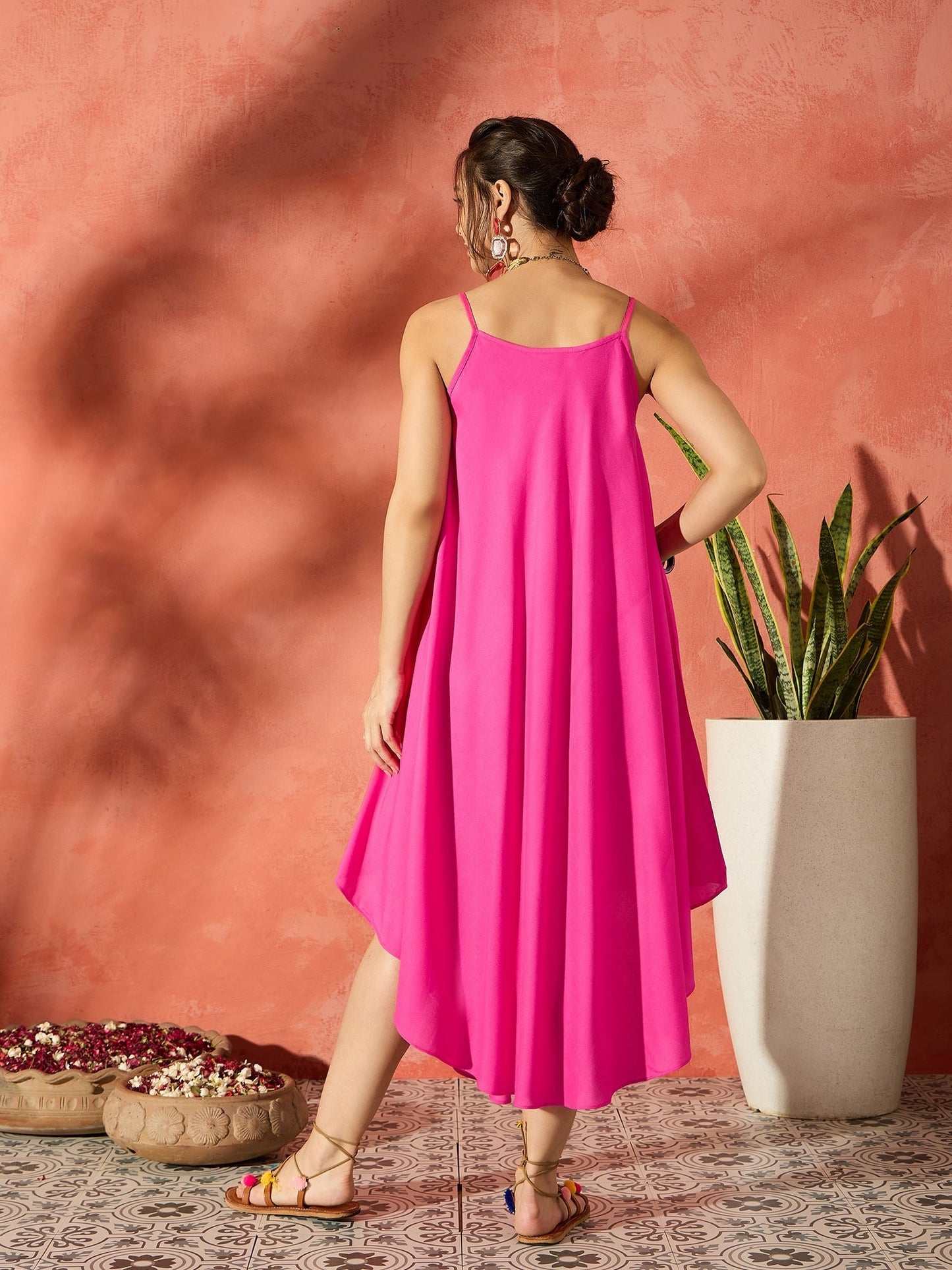 InWeave Blue Floral Fuchsia Asymmetrical Dress