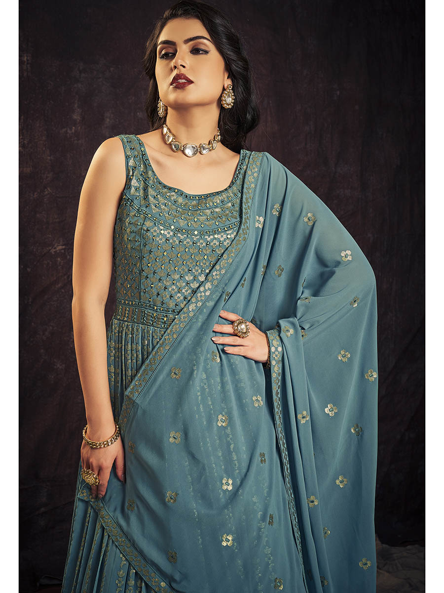 Myra Blue Real Georgette Designer Gown Style Suit