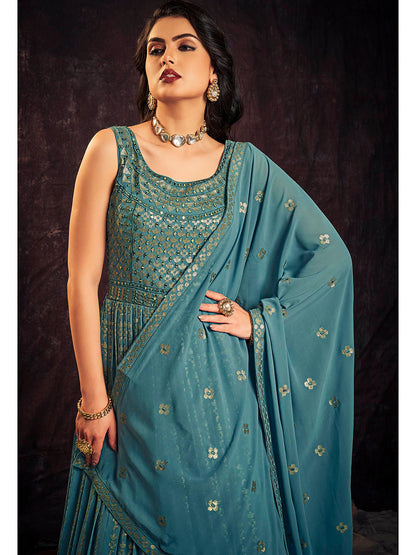 Myra Blue Real Georgette Designer Gown Style Suit