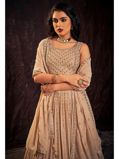 Myra Peach Real Georgette Designer Gown Style Suit