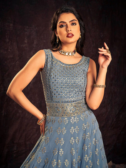 Myra Blue Real Georgette Designer Gown Style Suit