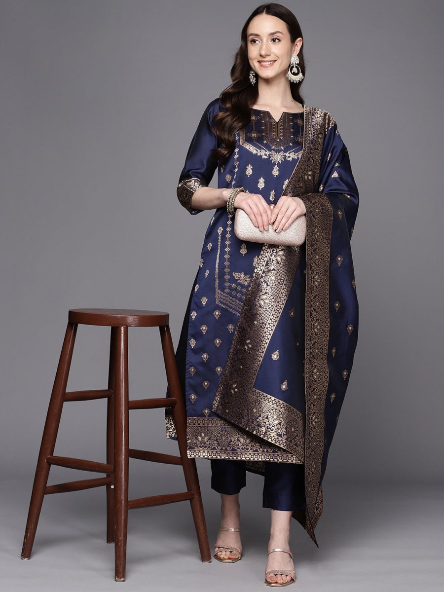 Ahalyaa Unstitched Navy Blue Dress Material