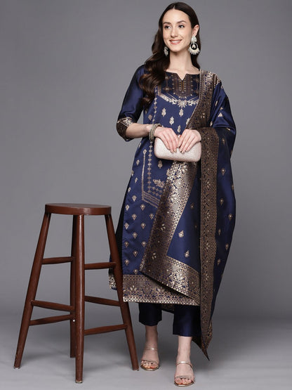 Ahalyaa Unstitched Navy Blue Dress Material