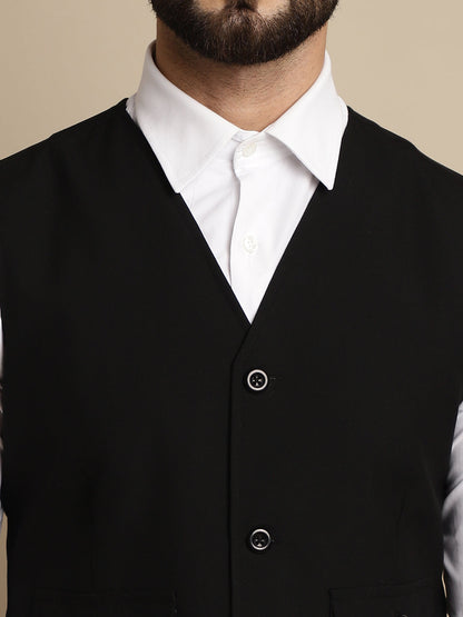 Even Apparels Men's Black Waistcoat With Patch Pocket