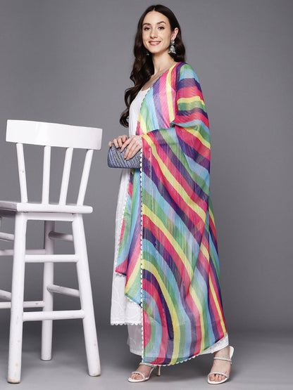 Ahalyaa Floral Printed High Slit Gotta Patti Pure Cotton Kurta With Palazzos & Dupatta