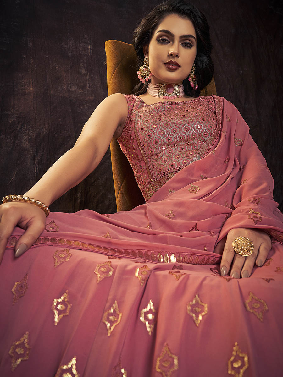 Myra Pink Real Georgette Designer Gown Style Suit