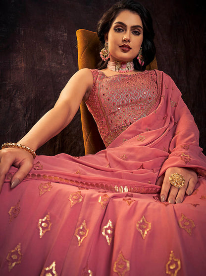 Myra Pink Real Georgette Designer Gown Style Suit