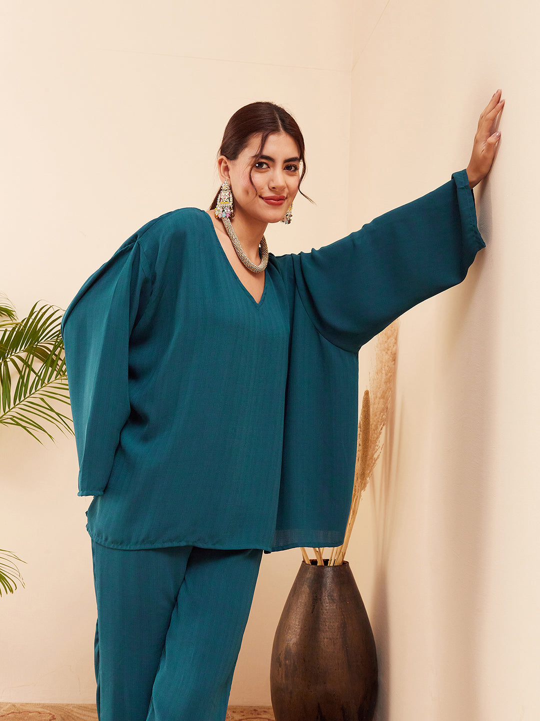 InWeave Women's Dark Ocean Full Sleeve Boho Top Bottom Set