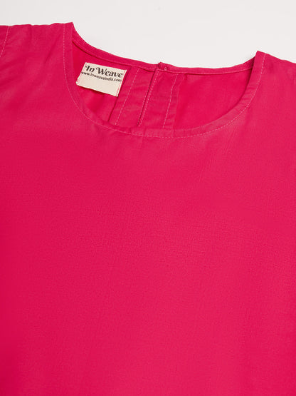 InWeave Women's Fuchsia Short Kurta Palazzo Set