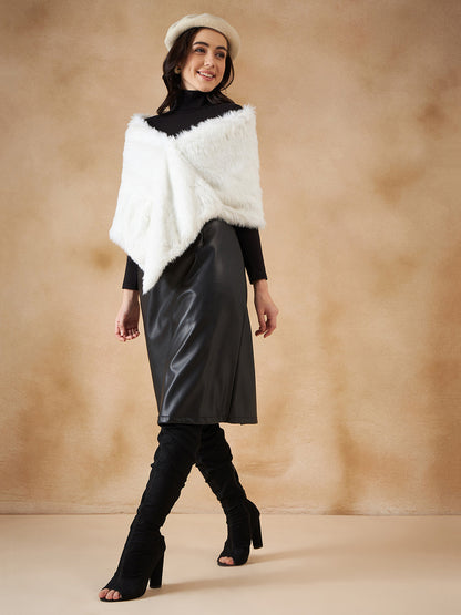 InWeave Women's Pure White Faux Fur Cape