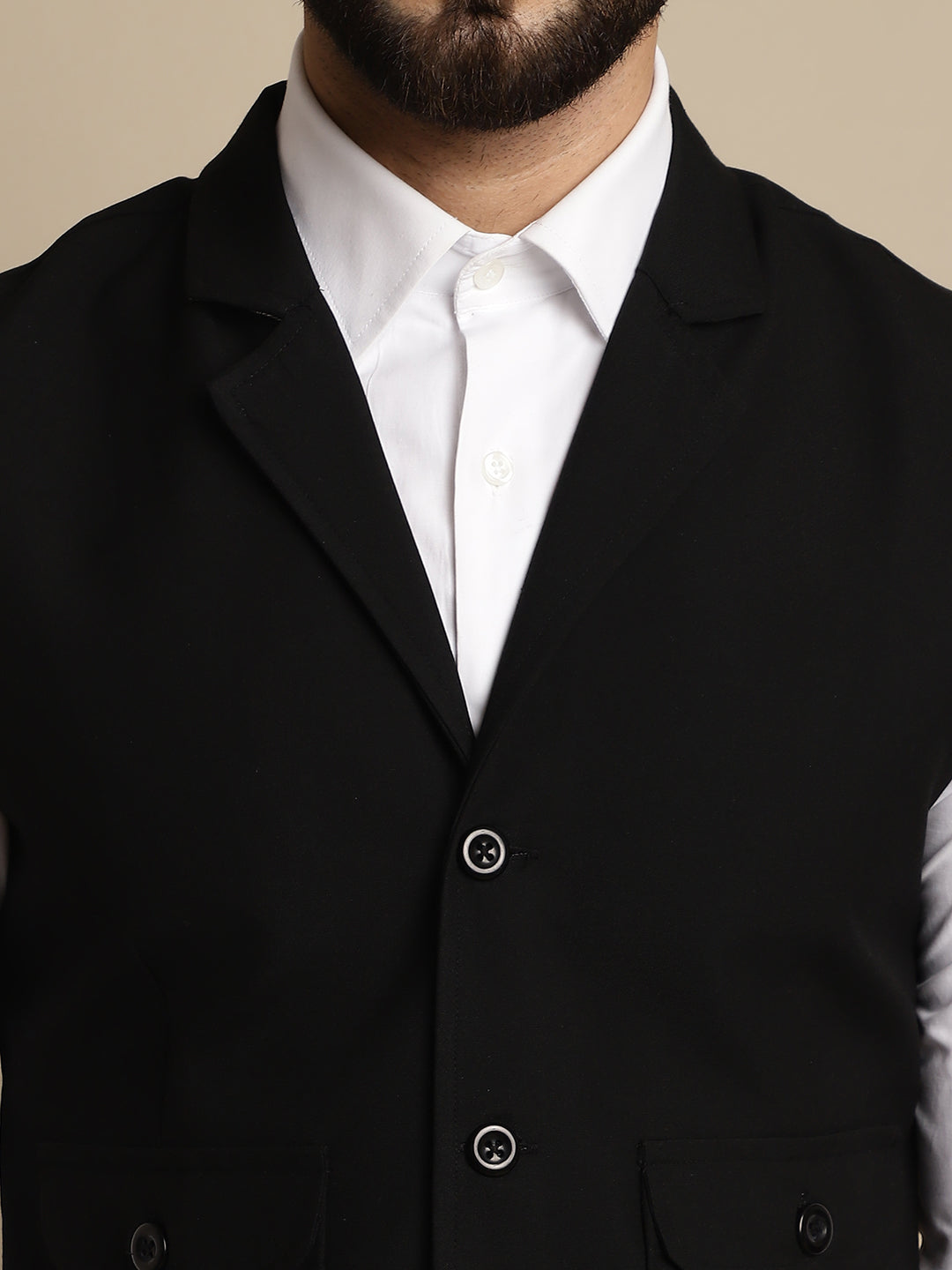 Even Apparels Men's Black Waistcoat with Notched Lapel