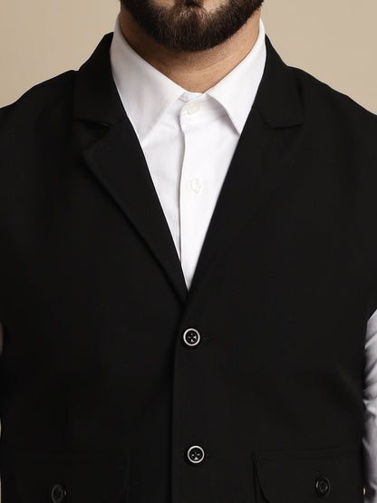 Even Apparels Men's Black Waistcoat with Notched Lapel