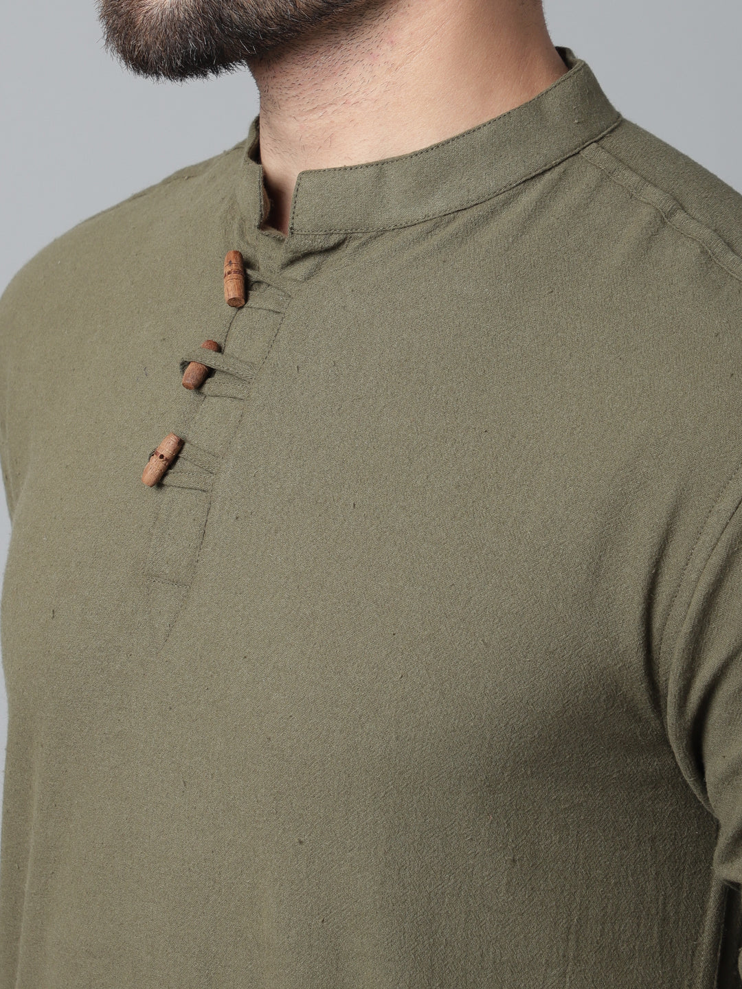 Indian Clothing Even Apparels Green Pure Cotton Kurta With Band Collar