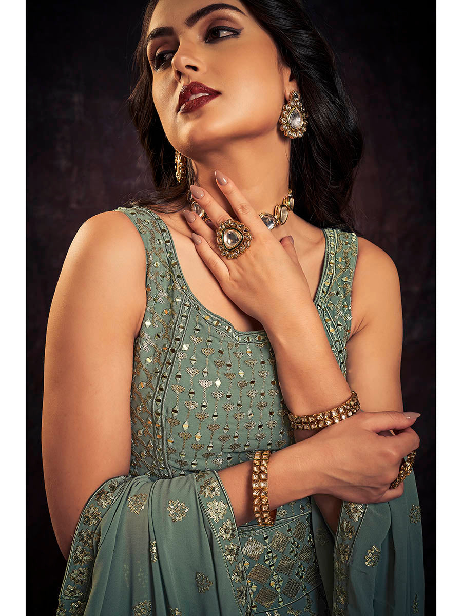 Myra Olive Real Georgette Designer Gown Style Suit