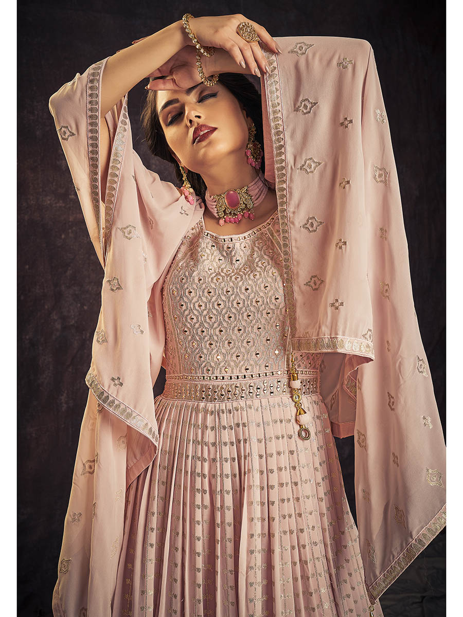 Myra Baby Pink Real Georgette Designer Gown Style Suit