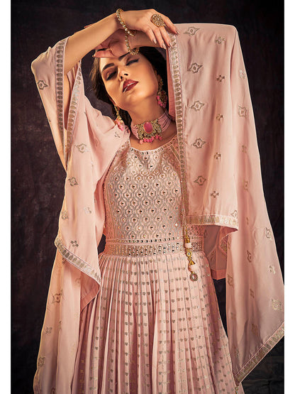 Myra Baby Pink Real Georgette Designer Gown Style Suit