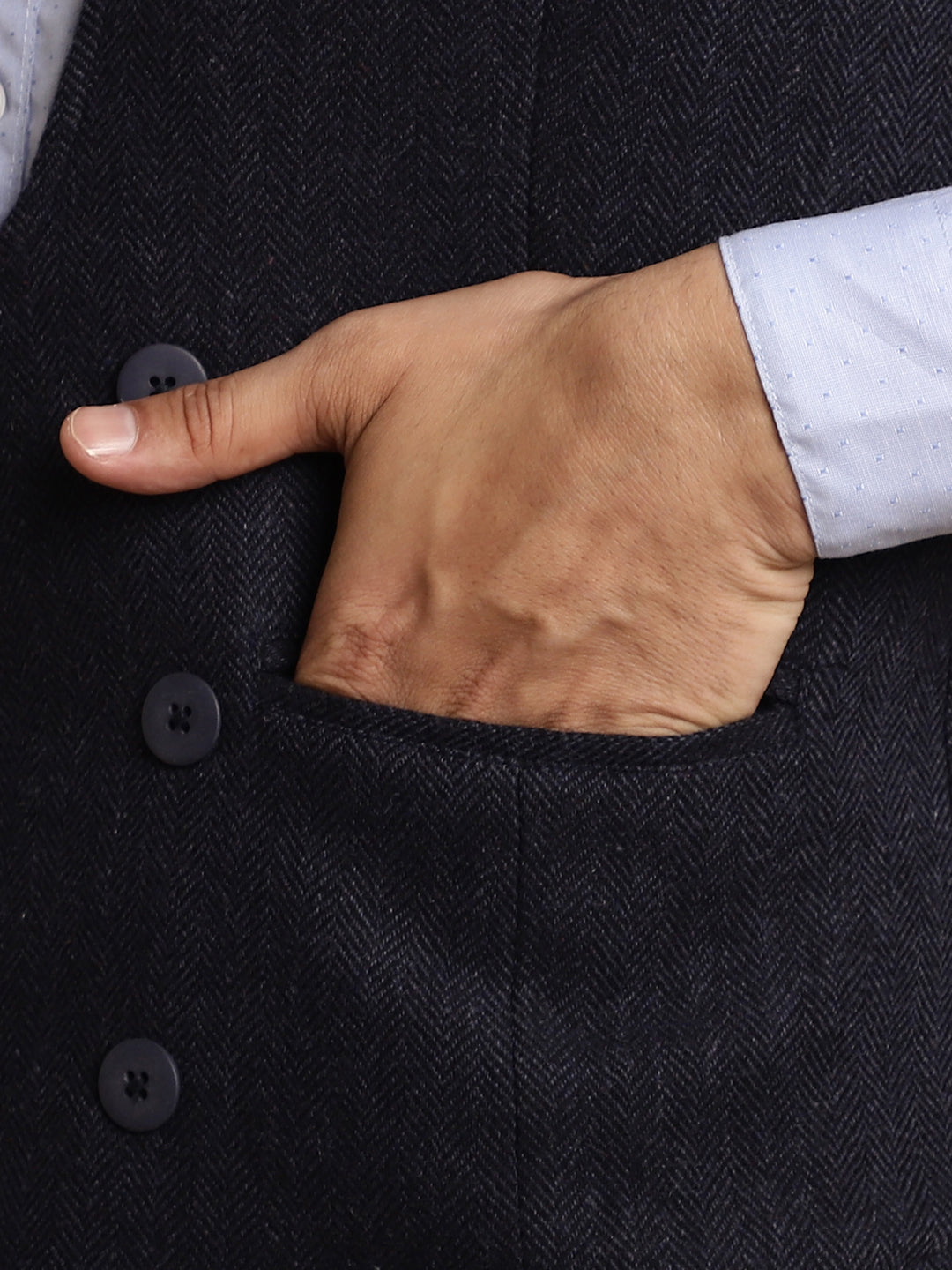 Even Apparels Men's Blue Woolen Double Breast Waistcoat