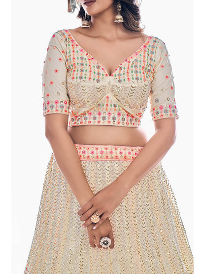 Myra White Soft Net Embroidered Designer Lehenga Choli