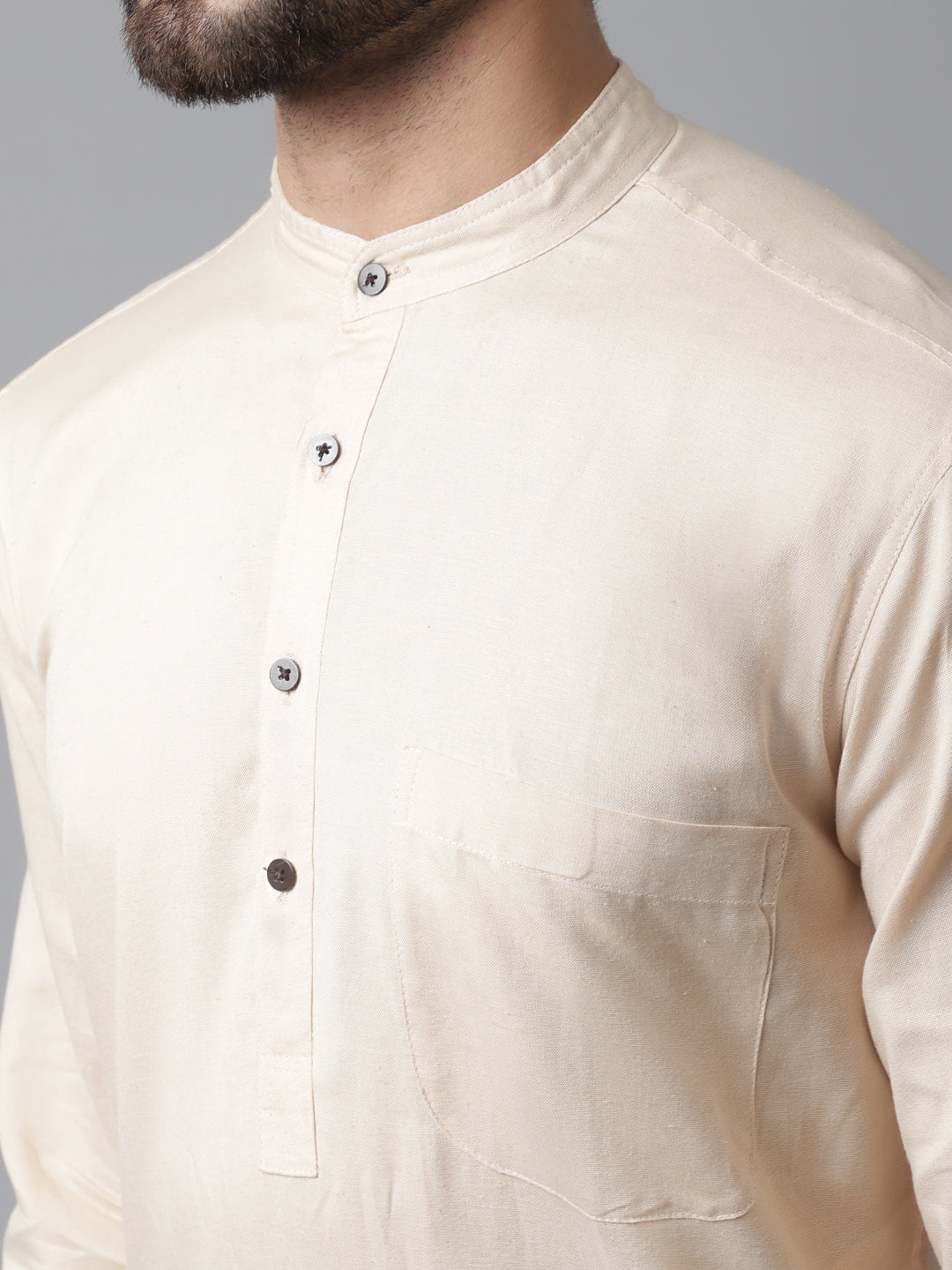 Even Apparels Cream Pure Cotton Kurta With Band Collar