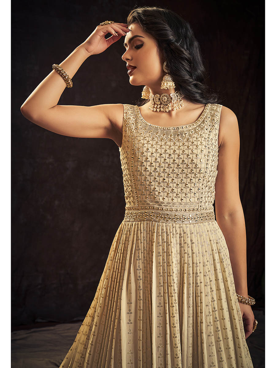 Myra Cream Real Georgette Designer Gown Style Suit