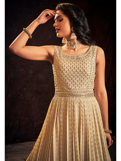 Myra Cream Real Georgette Designer Gown Style Suit