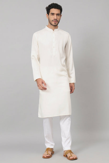 Giza Cotton Off White Plain Kurta by Hilo Design