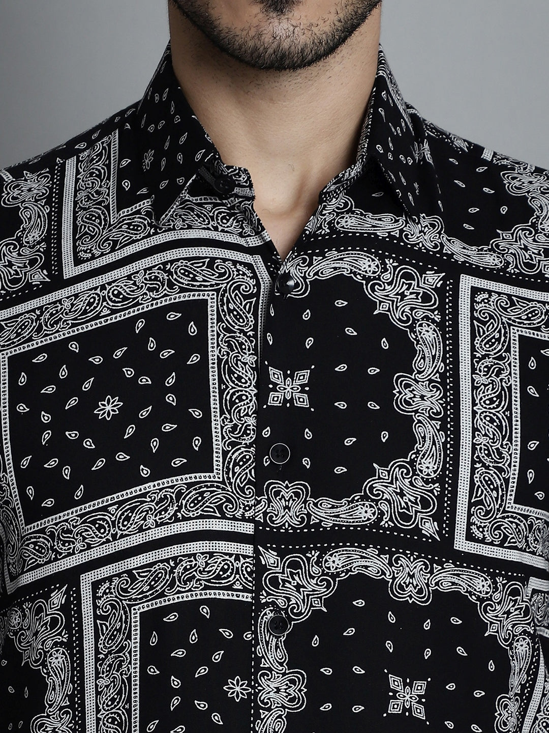 Jainish Men's Paisley Printed Formal Shirts - Black