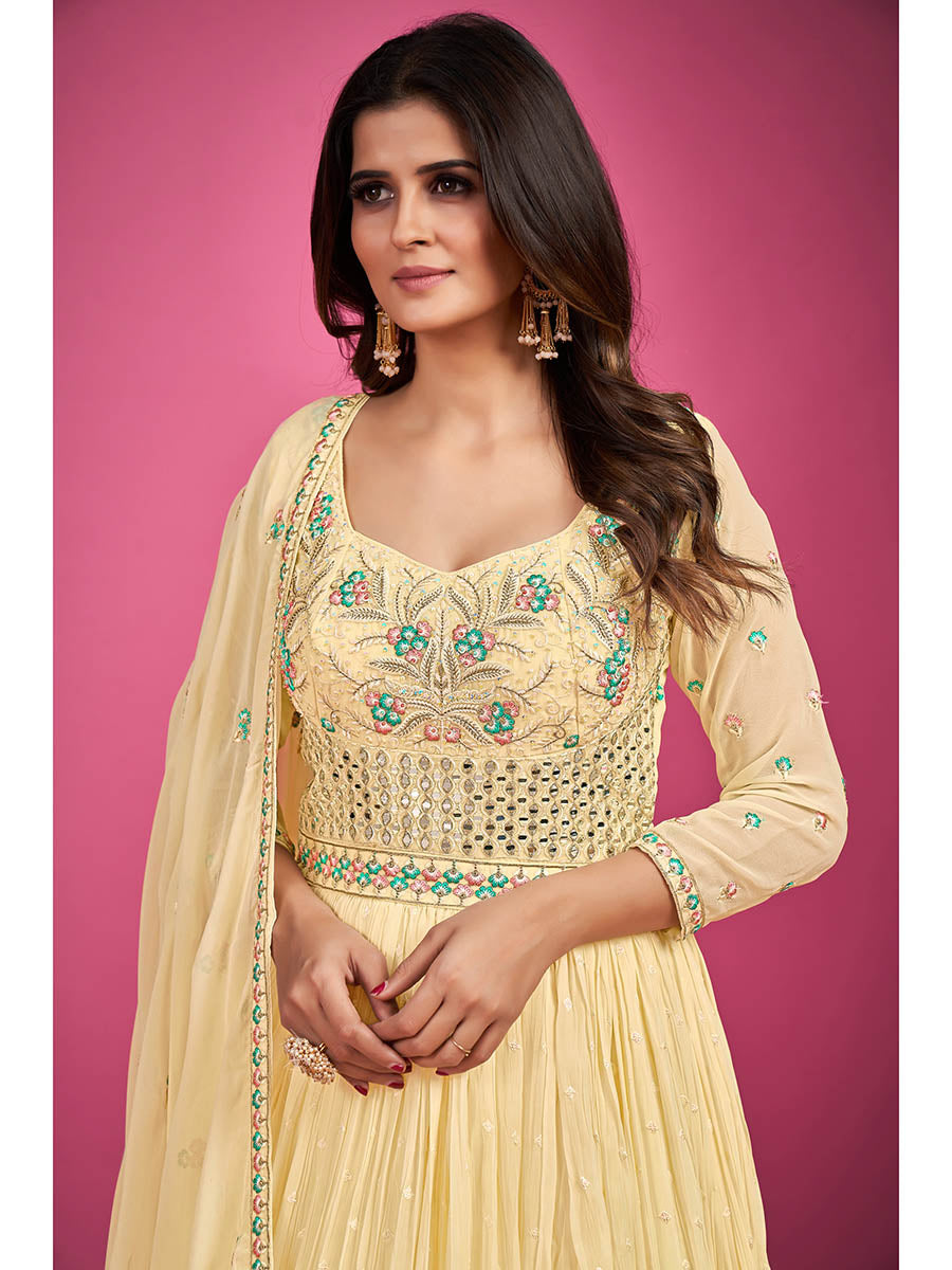 Myra Yellow Pure Georgette Embroidered Gown