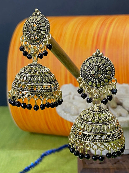 Gold-Polished Alloy Designer Brass Jhumki Earrings - The Pari
