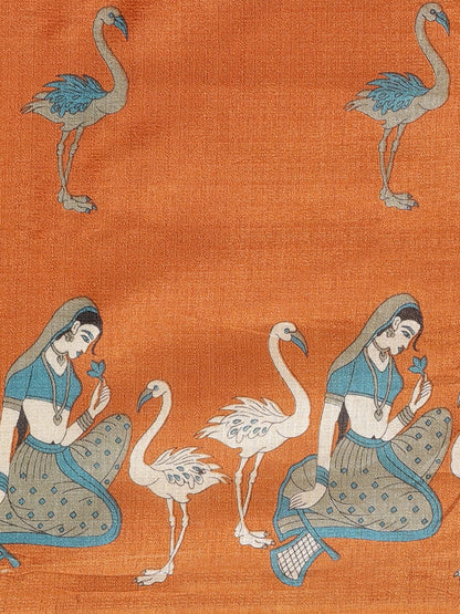 Saree Mall Rust Orange & Beige Ethnic Motifs Print Bhagalpuri Saree