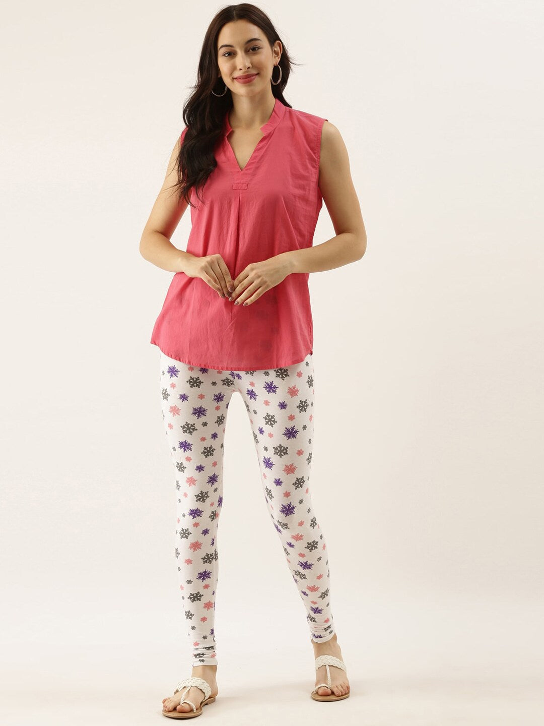 Souchii White & Grey Printed Slim-Fit Ankle-Length Leggings