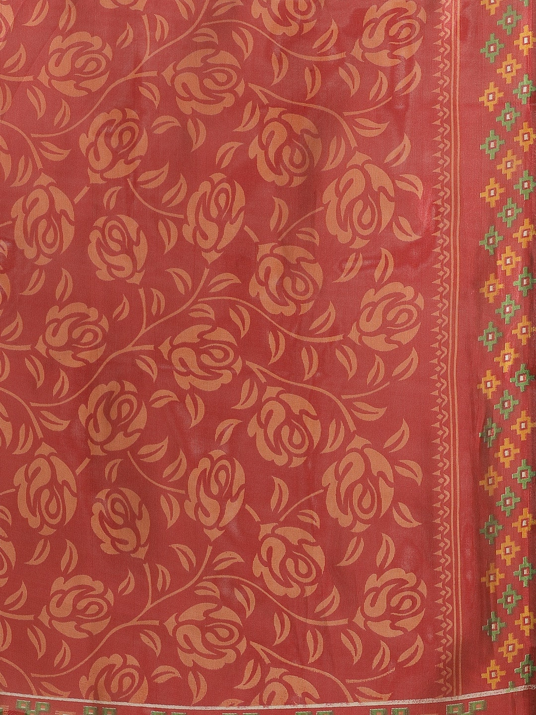 Saree Mall Rust Red & Mustard Yellow Printed Saree