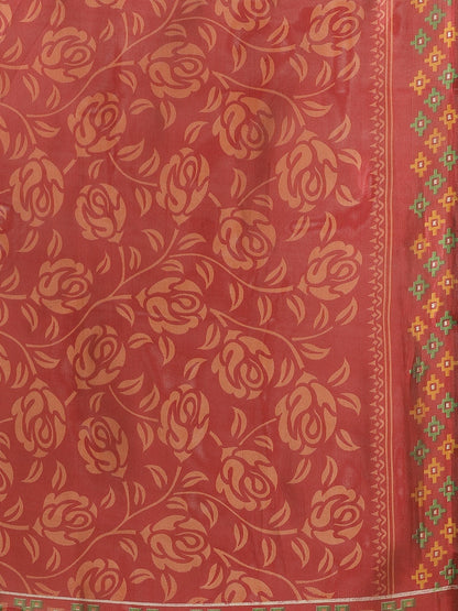 Saree Mall Rust Red & Mustard Yellow Printed Saree