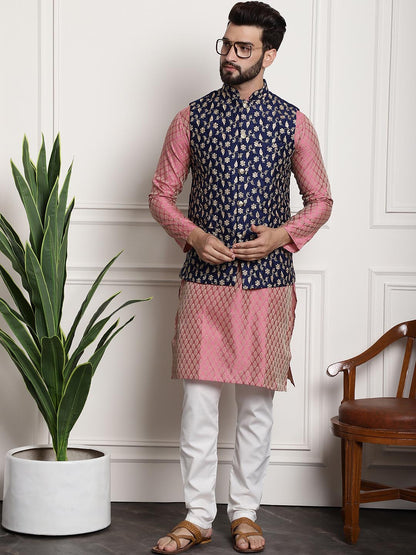 Sojanya Men Pink Ethnic Motifs Kurta with Pyjamas & Nehru Jacket