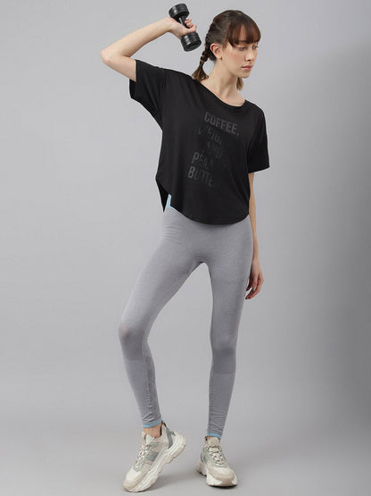 MKH Women Typography Printed Drop-Shoulder Sleeves Dri-FIT Sports T-shirt