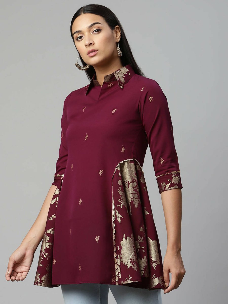 Ahalyaa Women Wine Crepe Printed Tunic