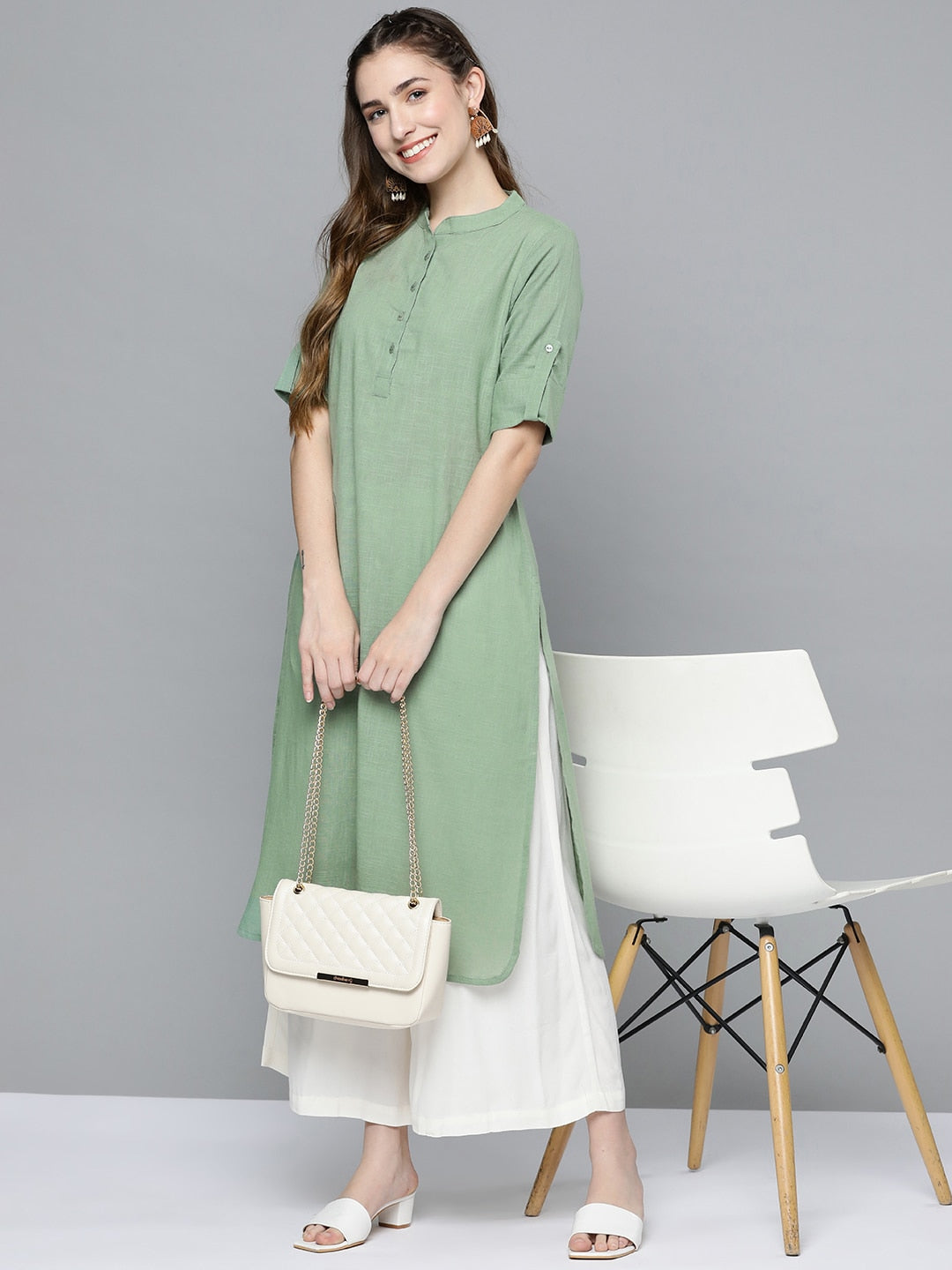 HERE&NOW Women Mint Green Pakistani Style Kurta
