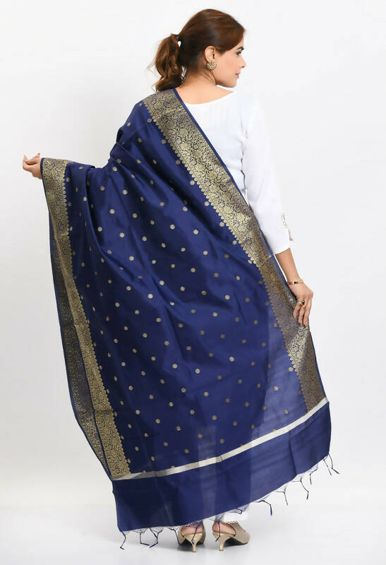 Mominos Fashion Moeza Women's Banarsi Silk Woven Design Navy Blue Dupatta