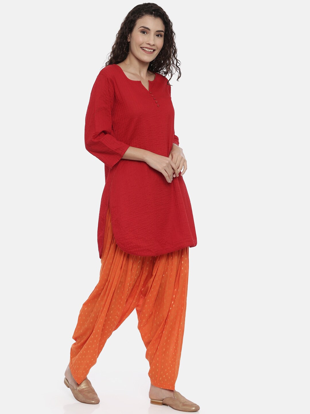 Souchii Orange Woven Design Loose-Fit Patiala