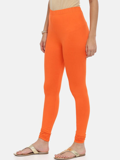 Souchii Orange Solid Slim-Fit Churidar-Length Leggings