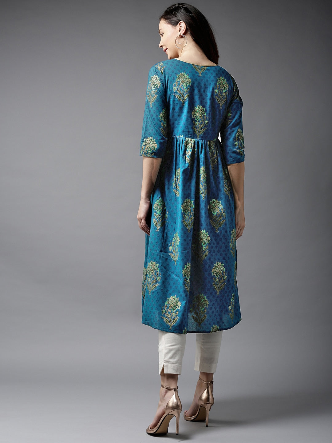 HERE&NOW Women Teal & Green Printed A-Line Kurta