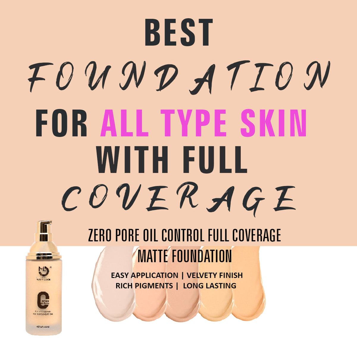 Matt Look Zero Pore Oil Control Full Coverage Matte Foundation - Beige