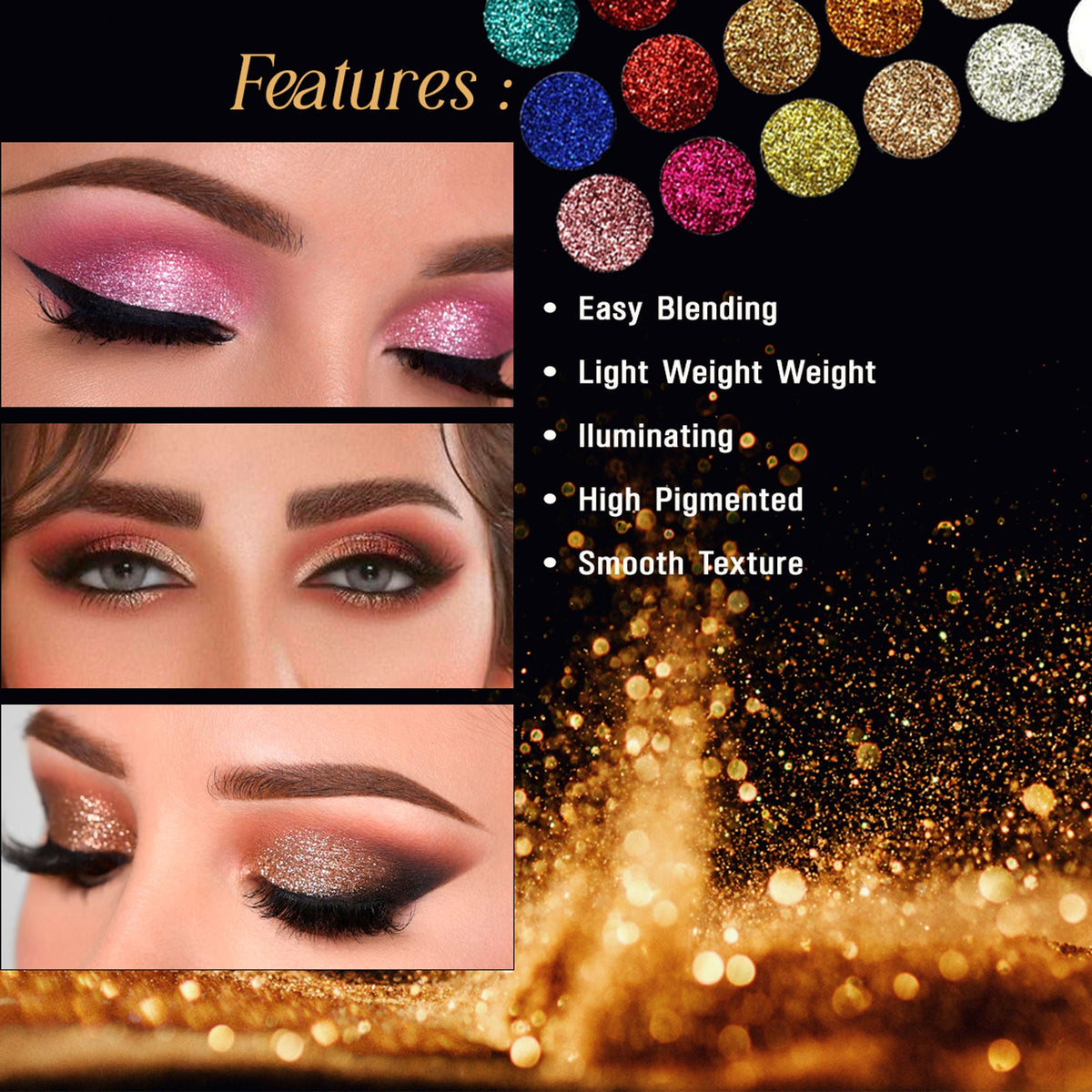 Matt Look Glitterz N Highlight 18 Color Glittering Eyeshadow Palette - Limited