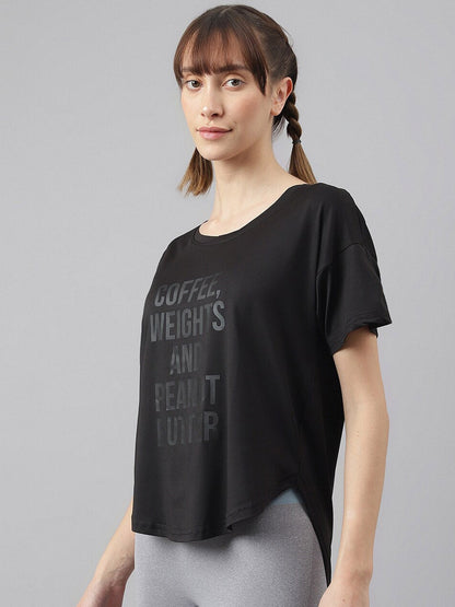 MKH Women Typography Printed Drop-Shoulder Sleeves Dri-FIT Sports T-shirt
