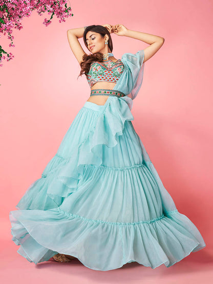 Myra Sky Blue Art Silk Designer Lehenga