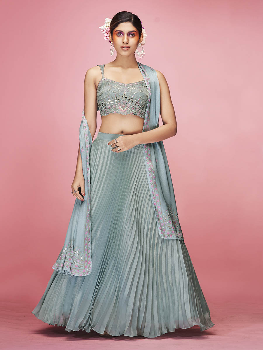 Myra Sky Blue Art Silk Embroidered Designer Lehenga
