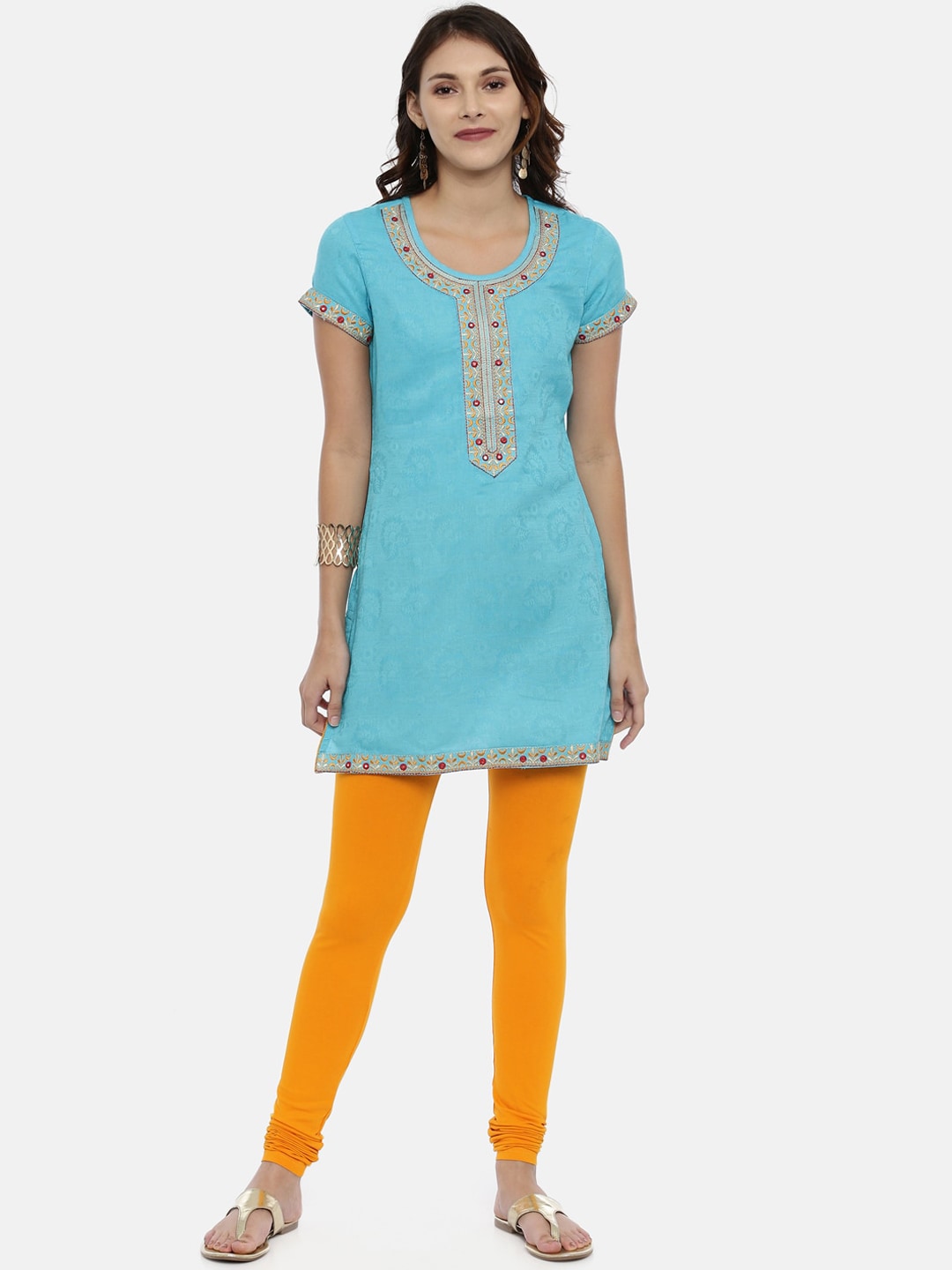 Souchii Mustard Yellow Solid Slim-Fit Churidar-Length Leggings