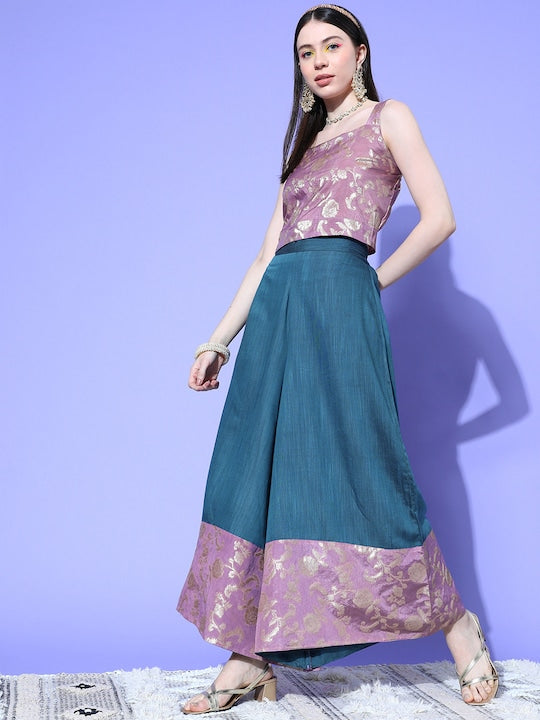 InWeave Women's Mauve Brocade Strappy Top W Teal Mauve Brocade Palazzo Set